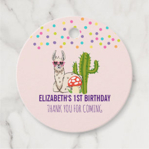 Cool llama in Heart-Shaped Sunglasses Birthday Favour Tags