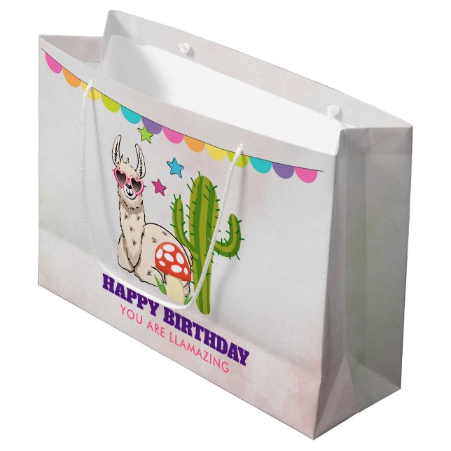 Cool llama in Heart-Shaped Sunglasses Large Gift Bag (Front Angled)
