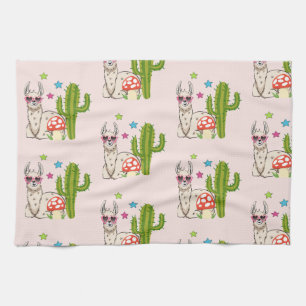 Cool llama in Heart-Shaped Sunglasses Pattern Kitchen Towel