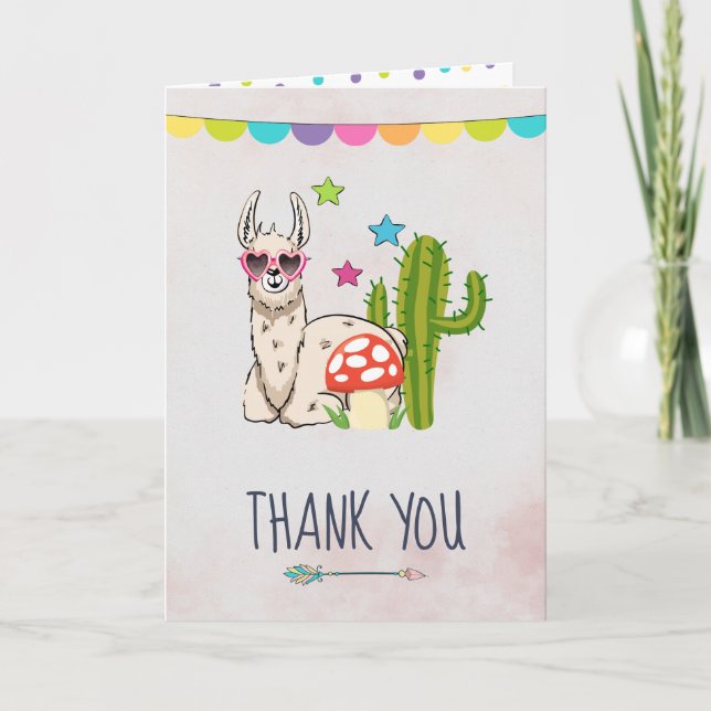 Cool llama in Heart-Shaped Sunglasses Thank You Card (Front)
