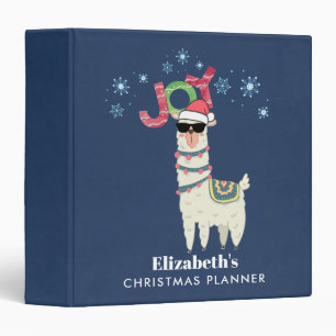 Cool Llama in Santa Hat with Snowflakes Binder