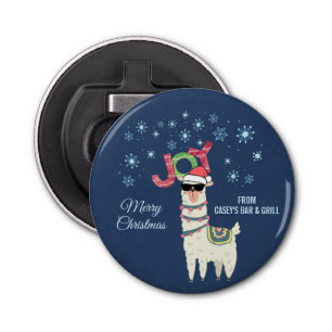 Cool Llama in Santa Hat with Snowflakes Christmas Bottle Opener