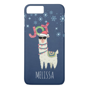 Cool Llama in Santa Hat with Snowflakes Christmas Case-Mate iPhone Case