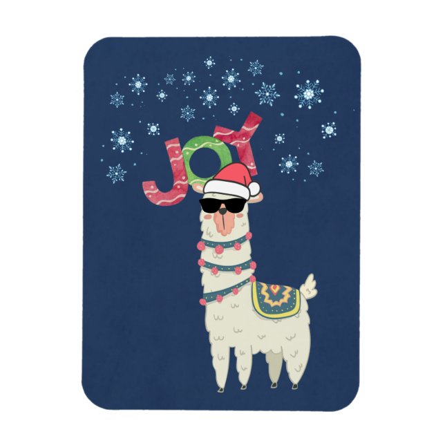 Cool Llama in Santa Hat with Snowflakes Christmas Magnet (Vertical)