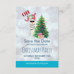 Cool Llama on Silver Bokeh & Icy Blu Save The Date Invitation