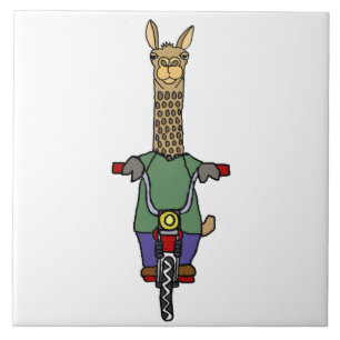 Cool Llama Riding Bicycle Cartoon Tile