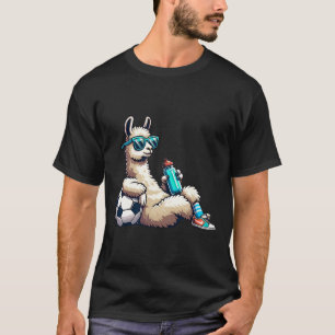 Cool Llama Soccer Player With Sungles And Water Bo T-Shirt