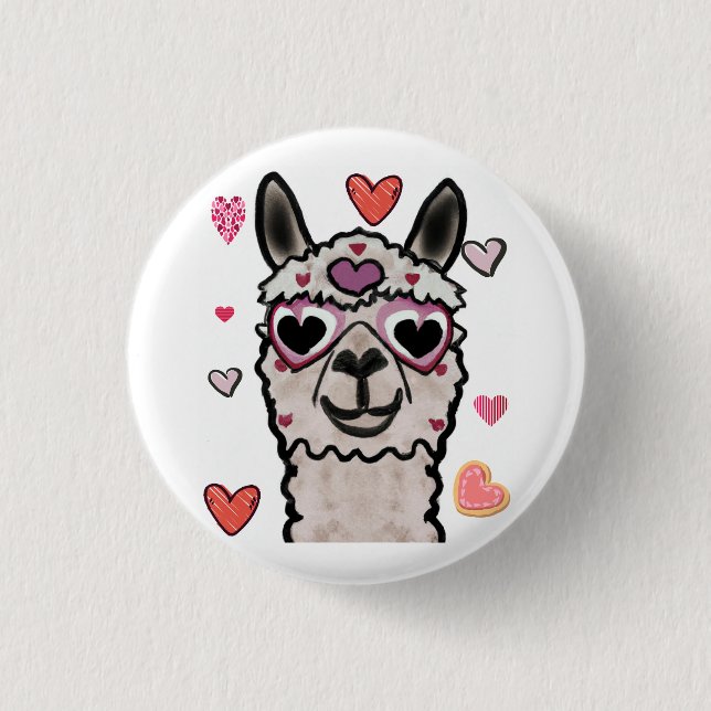 Cool Llama with Heart Glasses 1 Inch Round Button (Front)