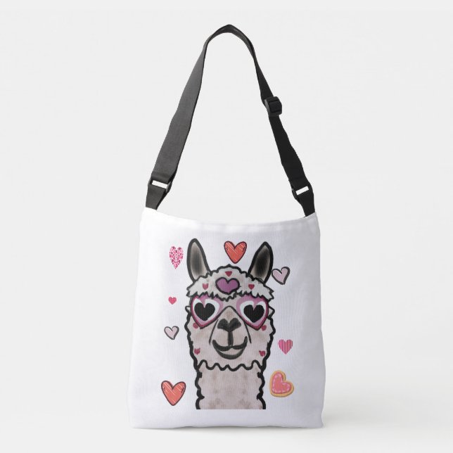 Cool Llama with Heart Glasses Crossbody Bag (Front)