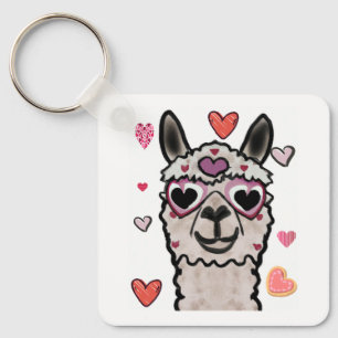 Cool Llama with Heart Glasses Keychain
