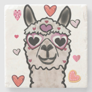 Cool Llama with Heart Glasses Stone Coaster