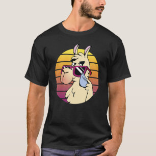 Cool Llama With Sunglasses  Alpaca Retro Vibe For  T-Shirt