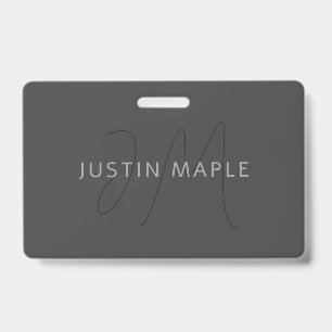 Cool Looking Name & Monogram   Dark Grey Badge