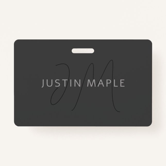 Cool Looking Name & Monogram | Dark Grey Badge (Front)