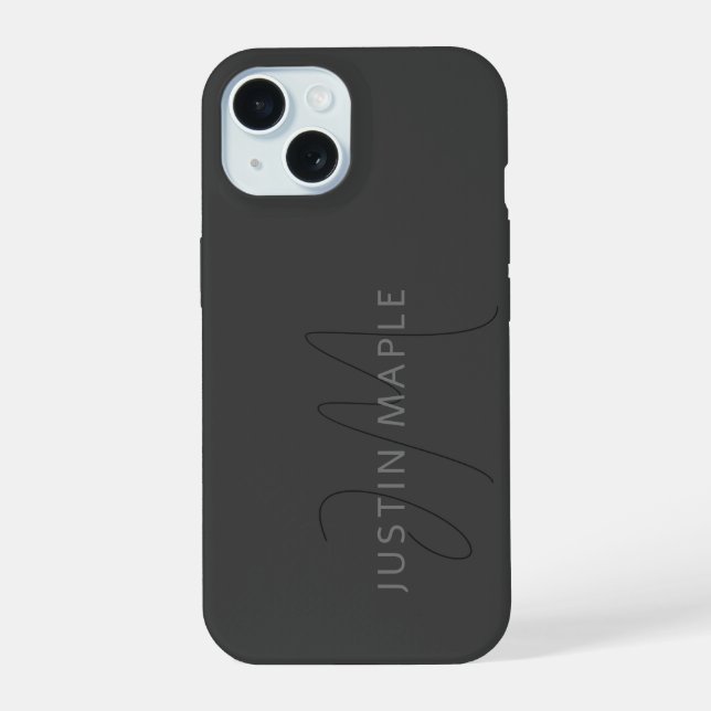 Cool Looking Name & Monogram | Dark Grey iPhone 15 Case (Back)