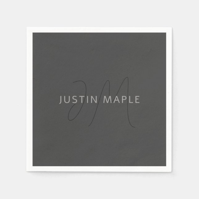 Cool Looking Name & Monogram | Dark Grey Napkin (Front)