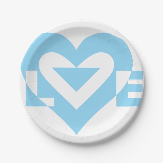 Cool Love Graphic, Blue Paper Plate (Front)