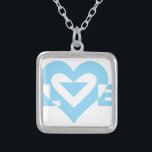 Cool Love Graphic, Blue Silver Plated Necklace<br><div class="desc">A graphic logo design,  custom made. LOVE blue.</div>