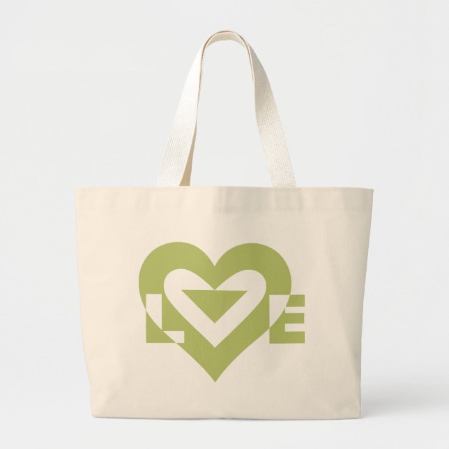 Cool Love Graphic, Sage Green Large Tote Bag (Front)