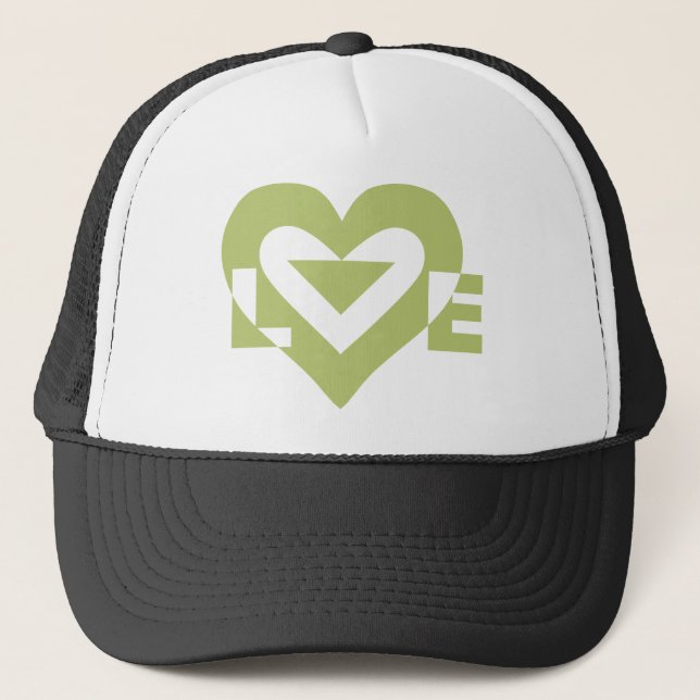 Cool Love Graphic, Sage Green Trucker Hat (Front)