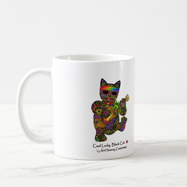 Cool Lucky Black Cat Coffee Mug (Left)