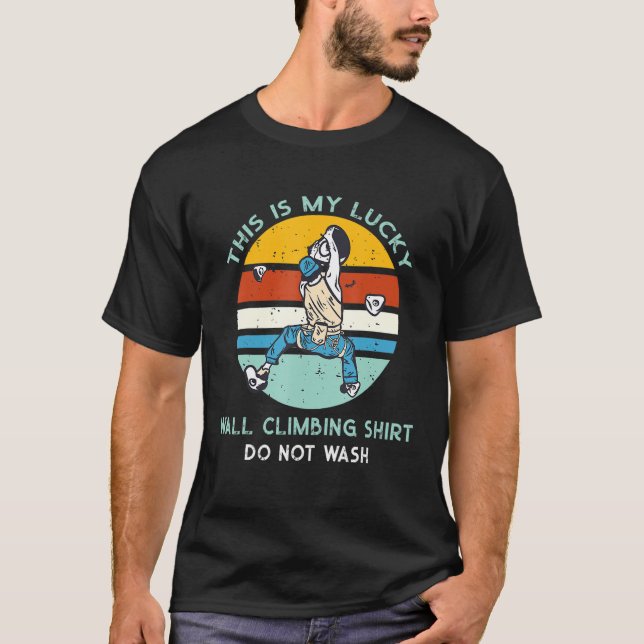 Cool Lucky Wall Climbing Man Boy Rock Climbing T-Shirt (Front)