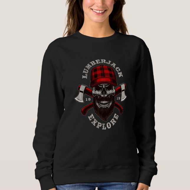 Cool Lumberjack Skull Explore Illustration Graphic Sweatshirt (Front)