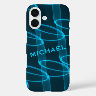 Cool Luminous Blue Wave Pattern Personalised iPhone 16 Case
