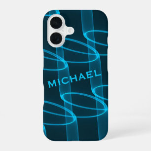 Cool Luminous Blue Wave Pattern Personalised iPhone 16 Case