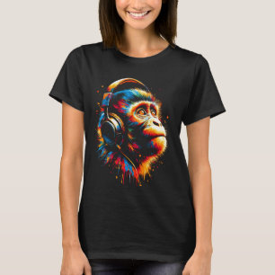 Cool Macaque Monkey Headphone Music Art Christmas T-Shirt