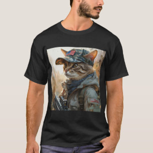 Cool MAGA Cat with Gun and Camouflage Cute AMERICA T-Shirt
