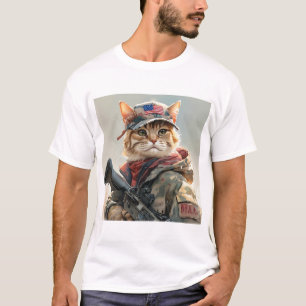 Cool MAGA Cat with Gun and Camouflage Cute AMERICA T-Shirt