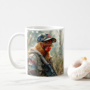 Cool MAGA Chicken with Gun Camouflage Cap Rooster Coffee Mug