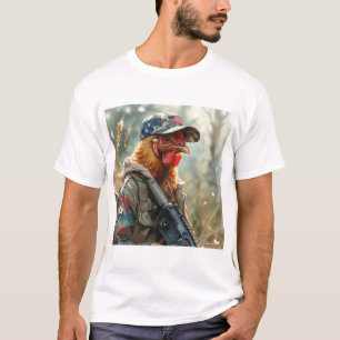 Cool MAGA Chicken with Gun Camouflage Cap Rooster T-Shirt