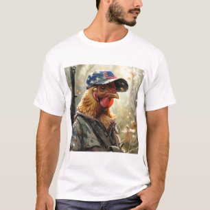 Cool MAGA Chicken with Gun Camouflage Cap Rooster T-Shirt