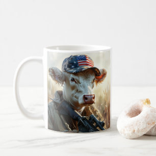 Cool MAGA Cow with Gun and Camouflage Cute AMERICA Coffee Mug