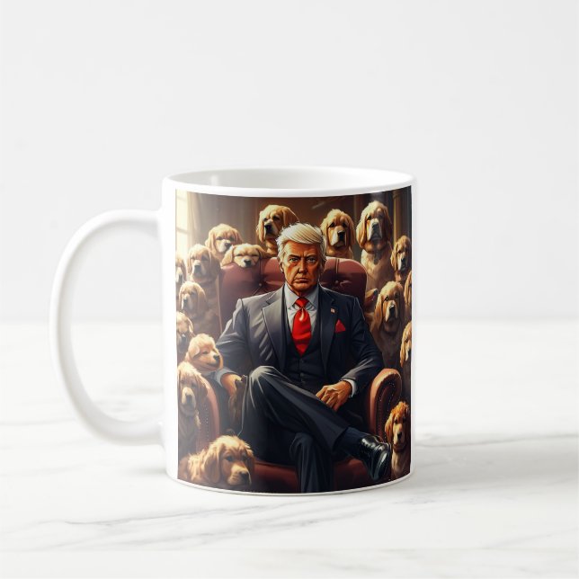 Cool MAGA Dog TRUMP surrounded by Dogs funny Coffee Mug (Left)