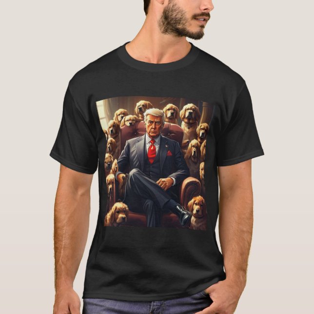 Cool MAGA Dog TRUMP surrounded by Dogs funny T-Shirt (Front)