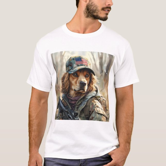 Cool MAGA Dog with Gun and Camouflage Cute puppy T-Shirt (Front)