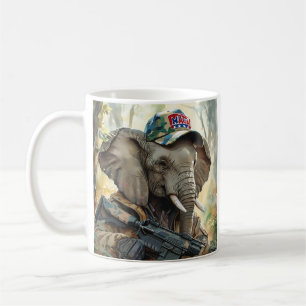 Cool MAGA Elephant with Gun & Camouflage AMERICA Coffee Mug
