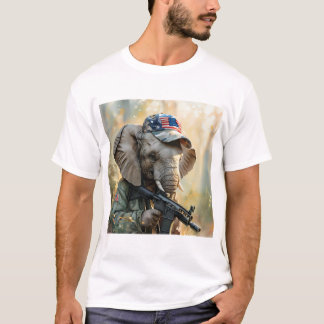 Cool MAGA Elephant with Gun & Camouflage AMERICA T-Shirt