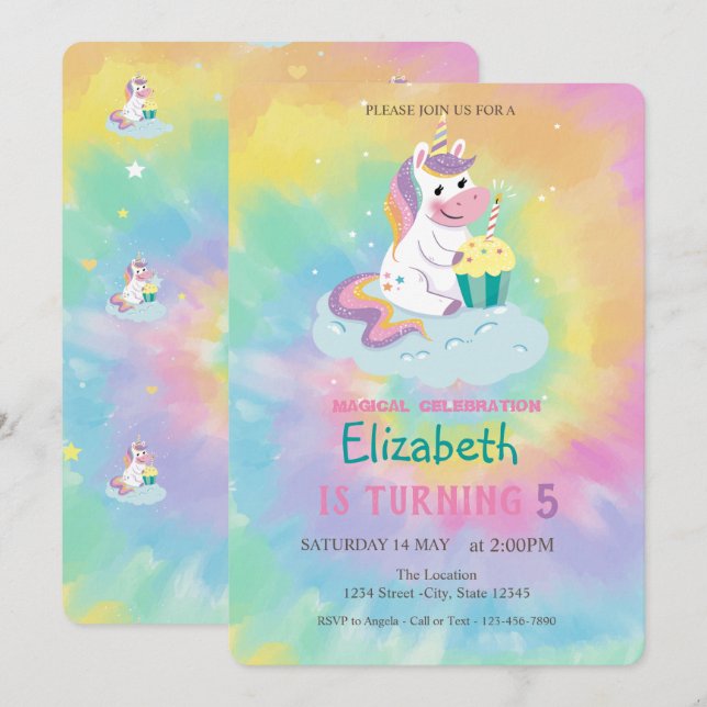Cool Magical Unicorn Rainbow Tie Dye Birthday  Invitation (Front/Back)