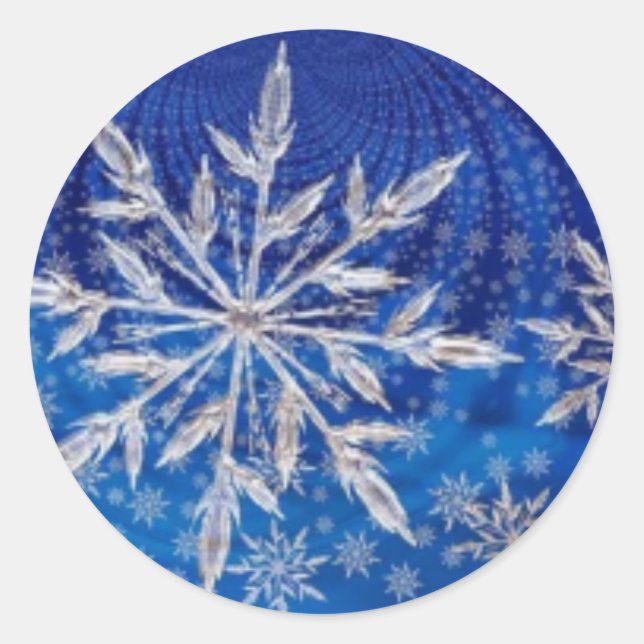 Cool Magnificent Glittering Blue Snowflake  Classic Round Sticker (Front)