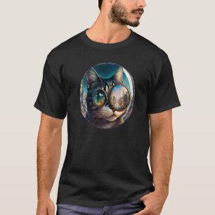 Cool Magnifying Glass Cat Retro Electro Funny Cute T-Shirt