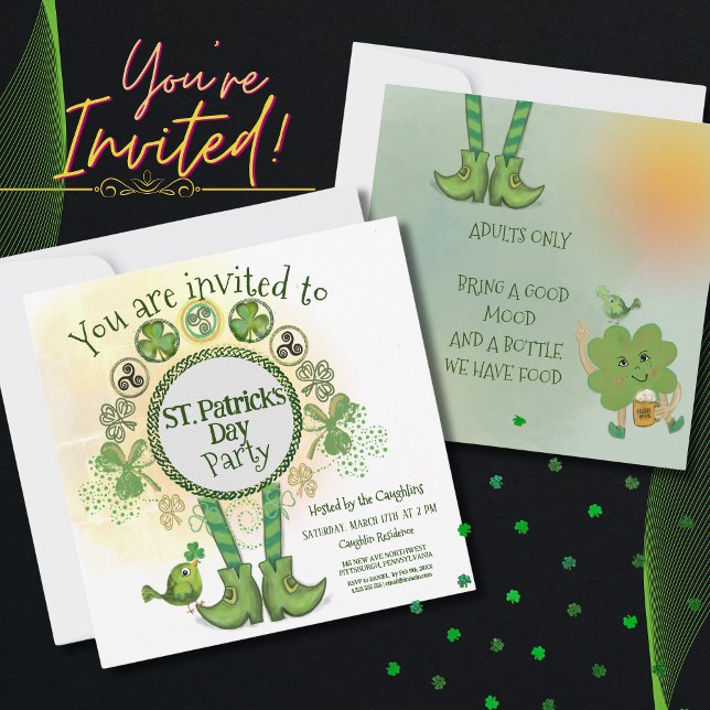 Cool Main tirée St. Patrick Day Party Invitation (Cool Hand Drawn St. Patrick Day Party Invitation)
