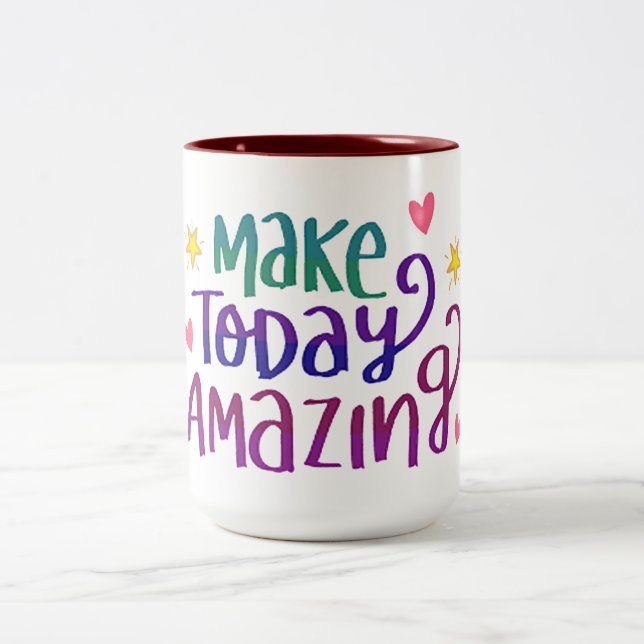 cool make today amazing awesome positive vibequote Two-Tone coffee mug (Center)