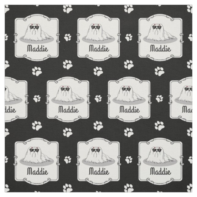 Cool Maltese Dog with Sunglasses - Cute Fabric (Swatch)