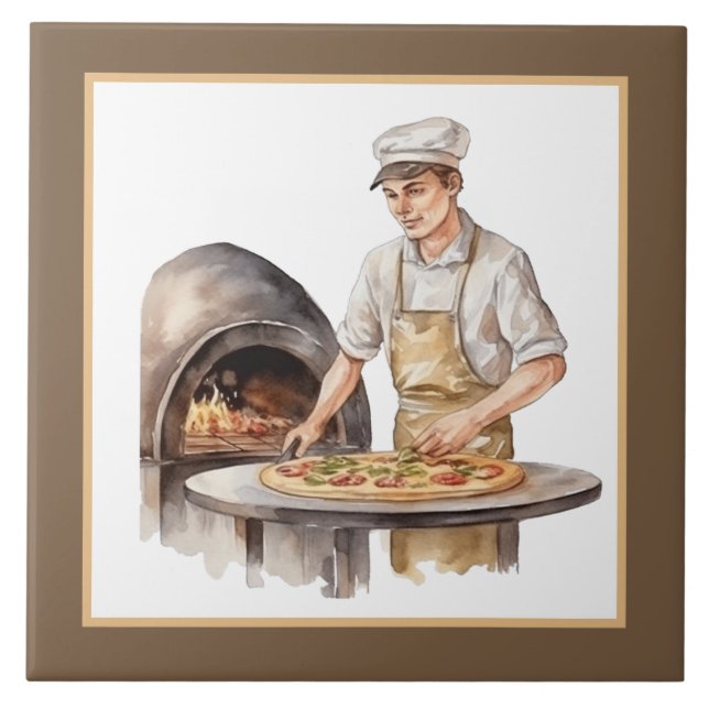 Cool man baking Pizza home Business crafting Tile (Front)
