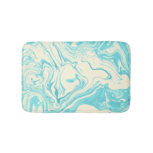 Cool Marble Design in Turquoise and Cream Bath Mat (Front)