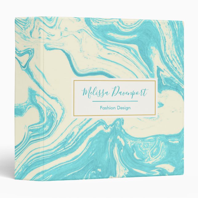 Cool Marble Design in Turquoise and Cream Binder (Front/Spine)